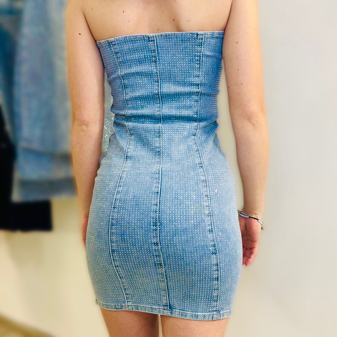 Vestito in denim con strass